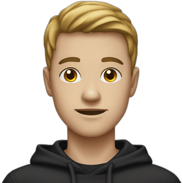 a person with black hoodie(face describe a dot near lips to the right) emoji