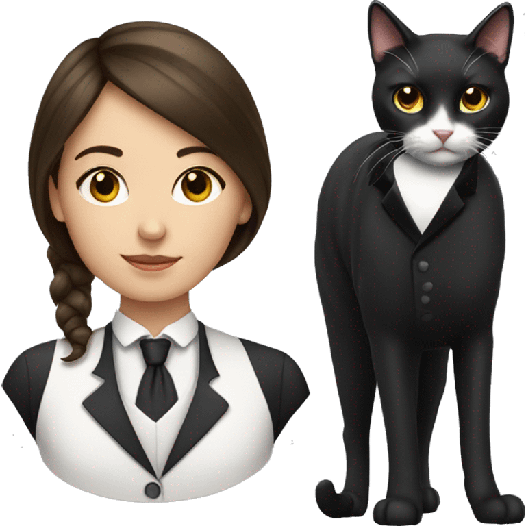 Brunette girl with tuxedo cat  emoji