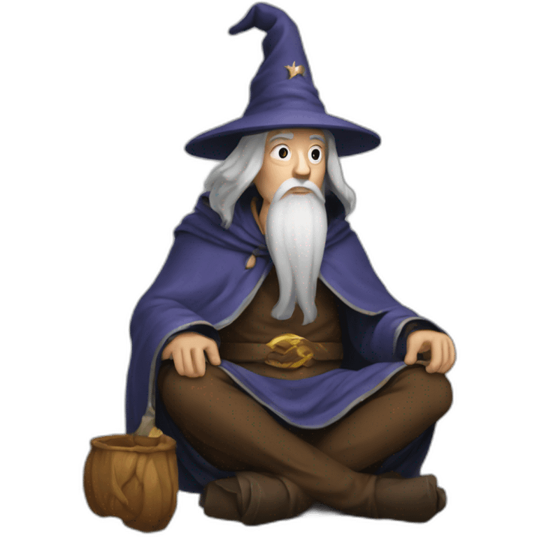 Wizard sitting cross legged and floating emoji