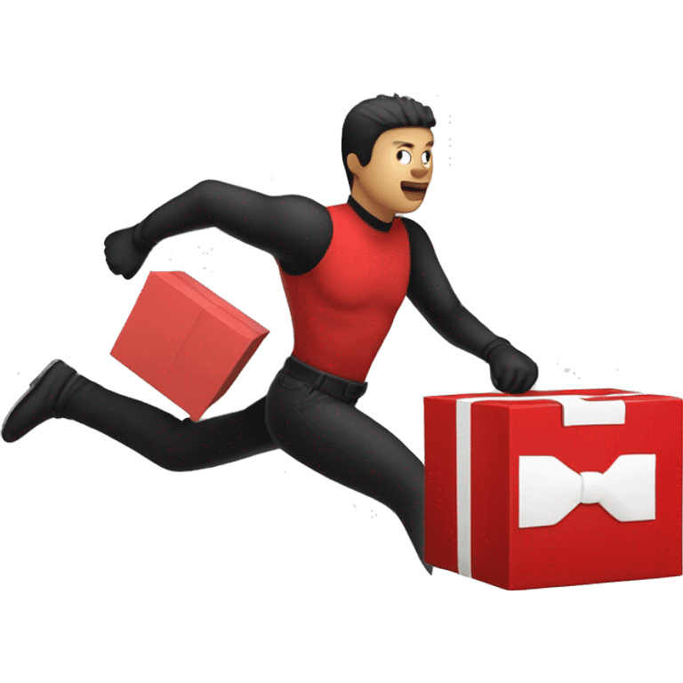 Person going fast with a red shirt and black pants, red gloves, and a red square box next to it emoji