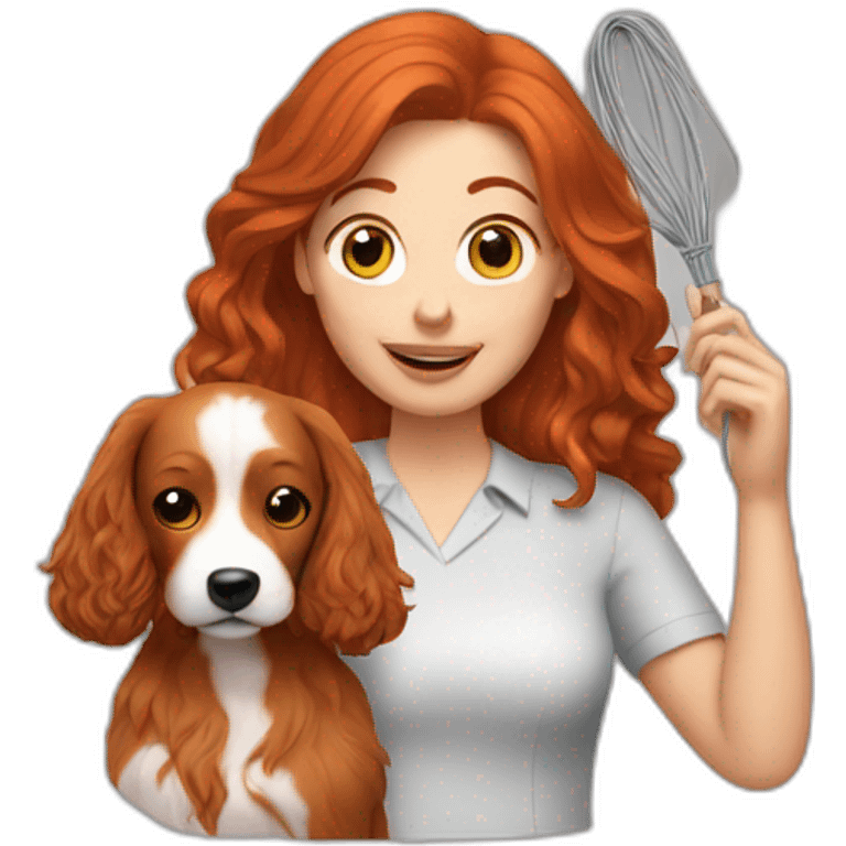 redhead woman holding wire hair dog emoji