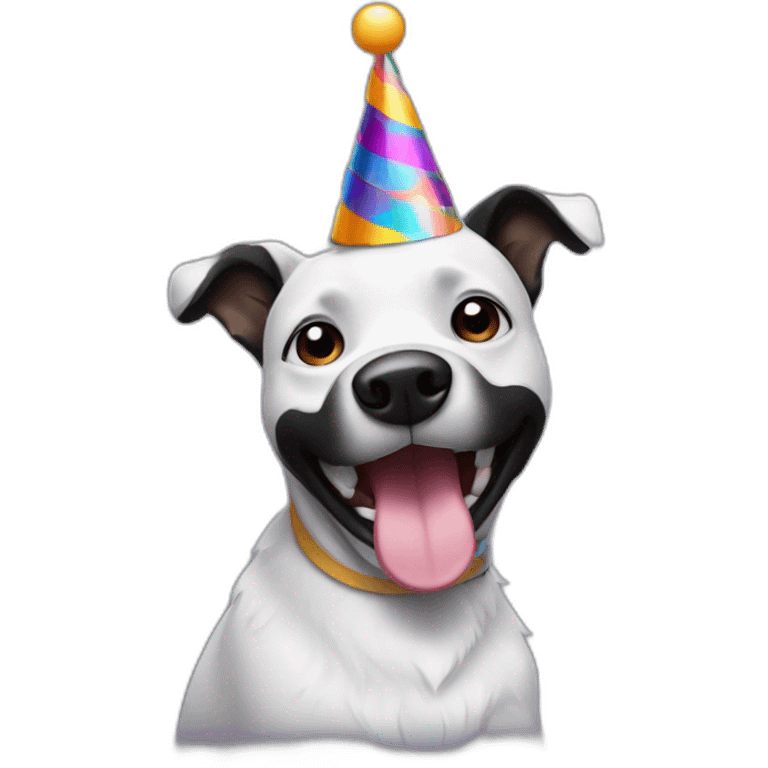 dancing black and white dog with a party hat emoji