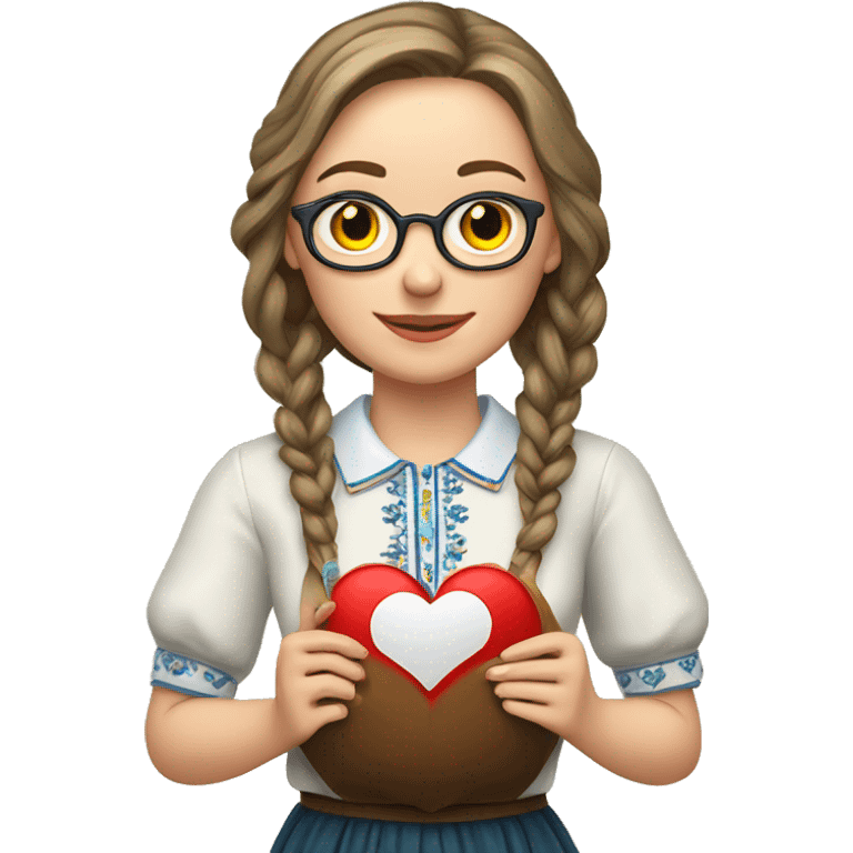 A Ukrainian teacher in an embroidered shirt holds a heart in her hands emoji