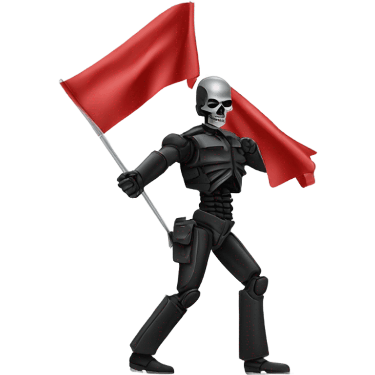 Terminator dancing with small red fabric flag in each hand emoji