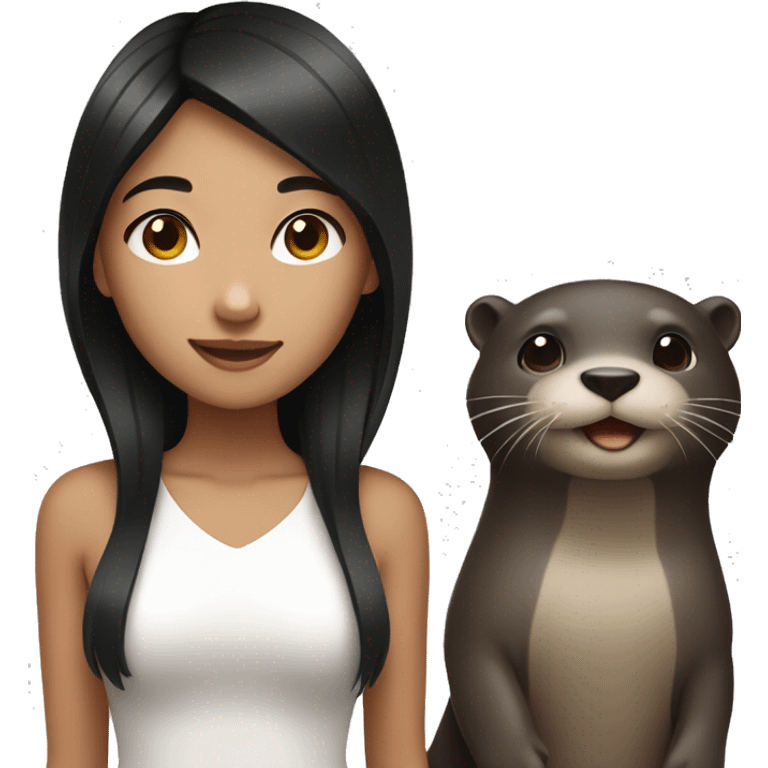 a black hair asian girl with an otter emoji