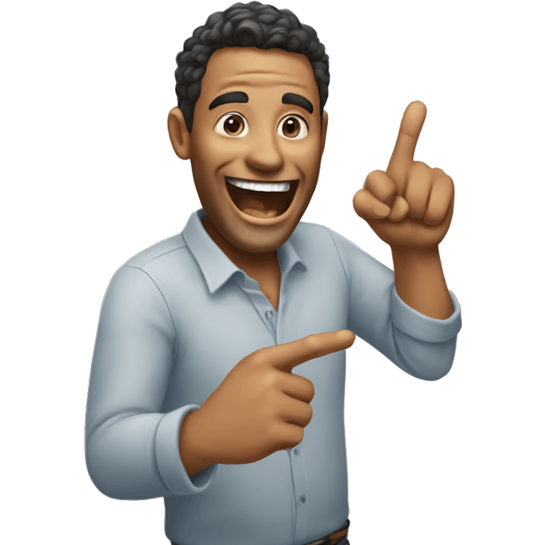 Realistic man pointing with his finger while laughing  emoji