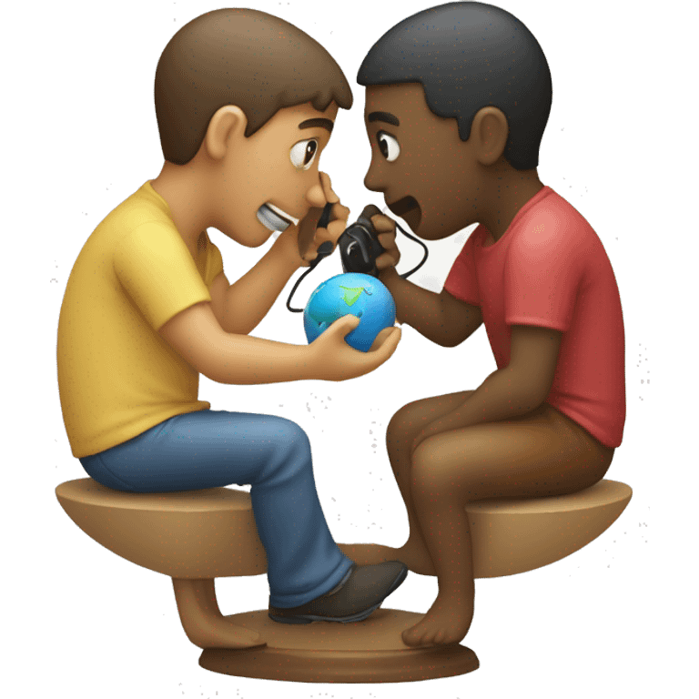 two person communicating using cup and string (the toy phone) place in two continent on a globe  emoji