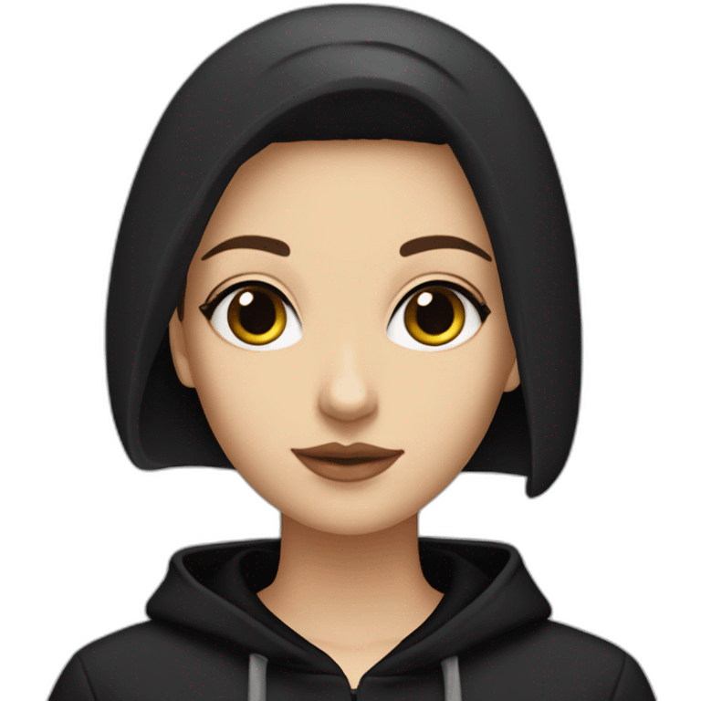 White girl lightly tanned with short haircut black eyes and black hair wearing black messa hoodie like alyx Vance  emoji