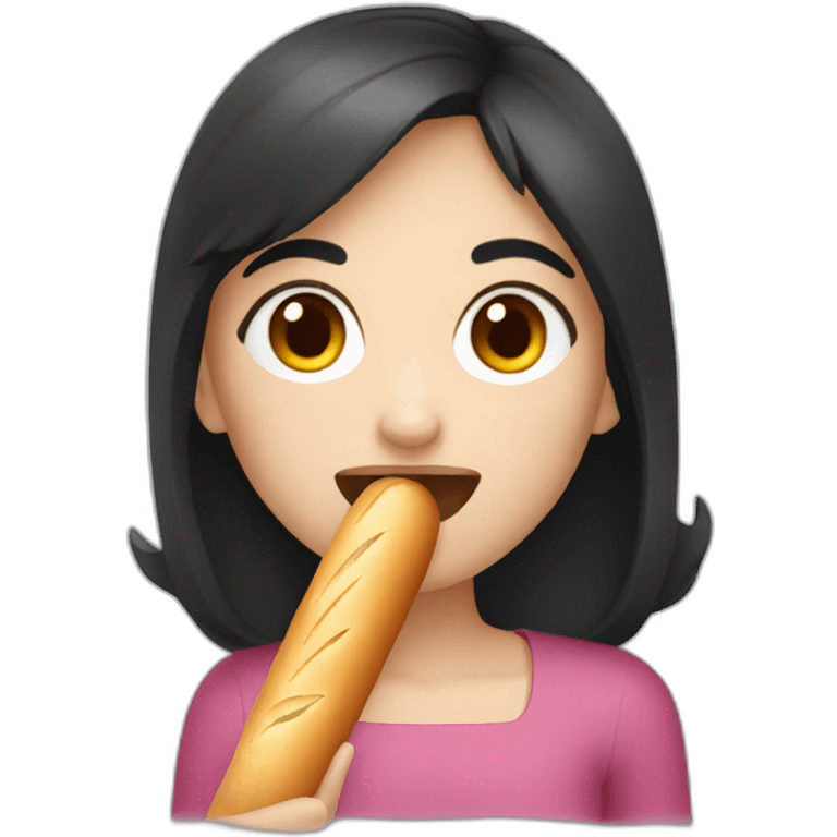 dark hair girl eating french baguette emoji