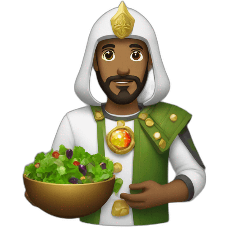 Saladin with gems and green salad in his hands emoji