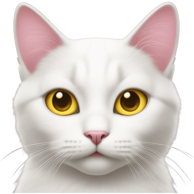 white cat,yellow eyes, pink rubbon emoji