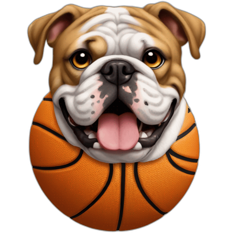 English bulldog on a basketball ball with two visible teeths emoji