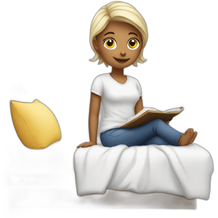 fille blanche qui travail sur son lit emoji