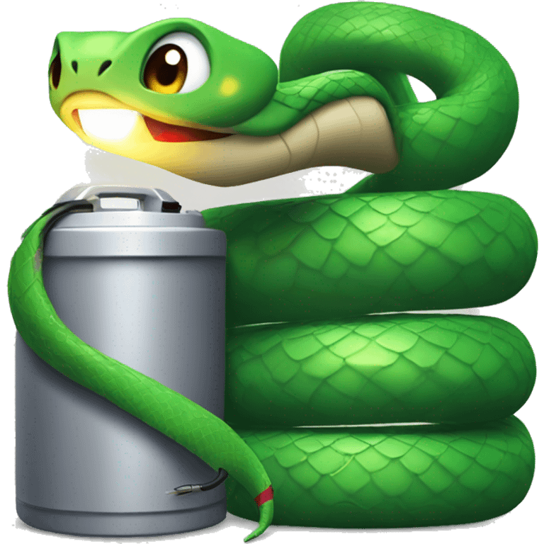 A snake with a flashlight as a head and his tail connected to a car battery emoji