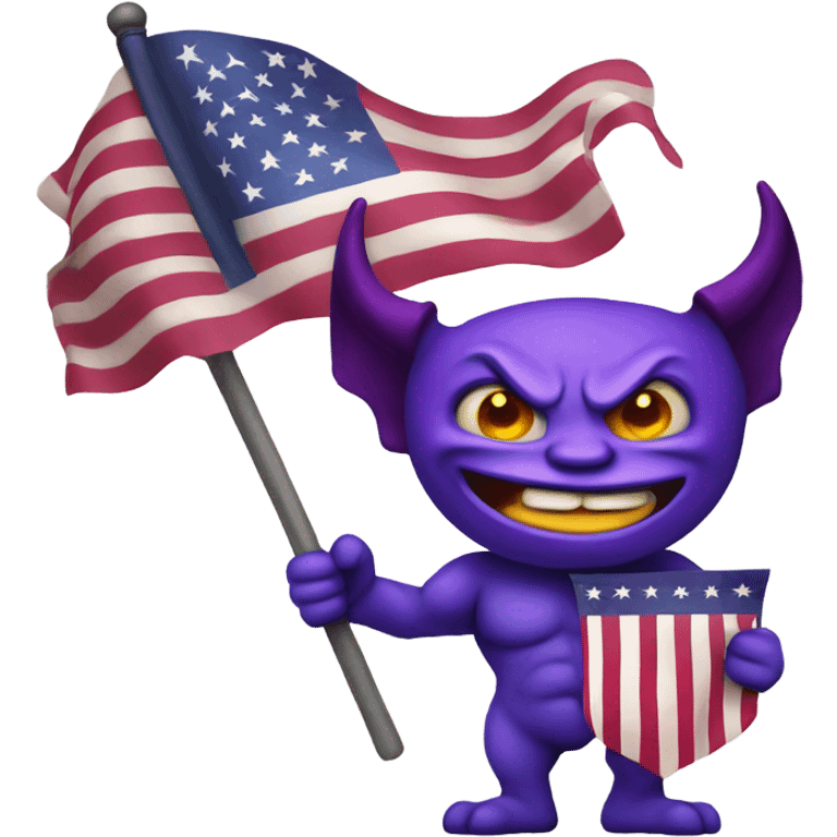 purple demon holding USA flag  emoji