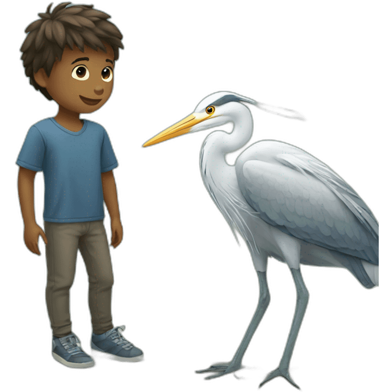 A boy and a heron emoji