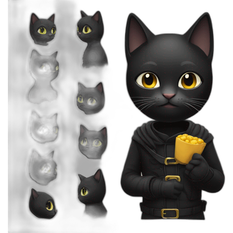 A small black cat dressed as a thief. emoji