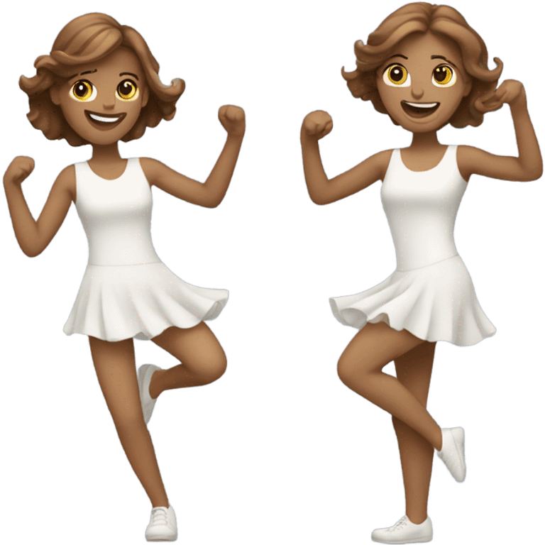 two white girls with brown hair dancing  emoji