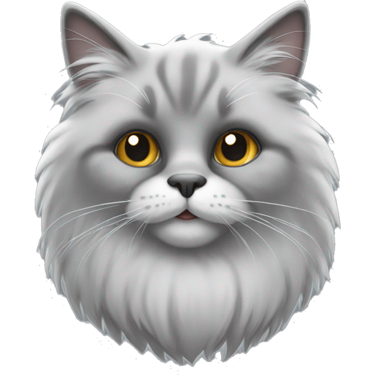 standing grey fluffy cat, white belly, black feet emoji