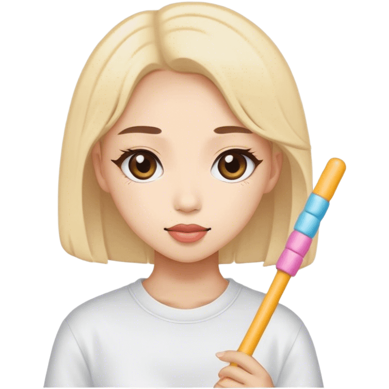 a girl kpop fan with a supportive stick emoji