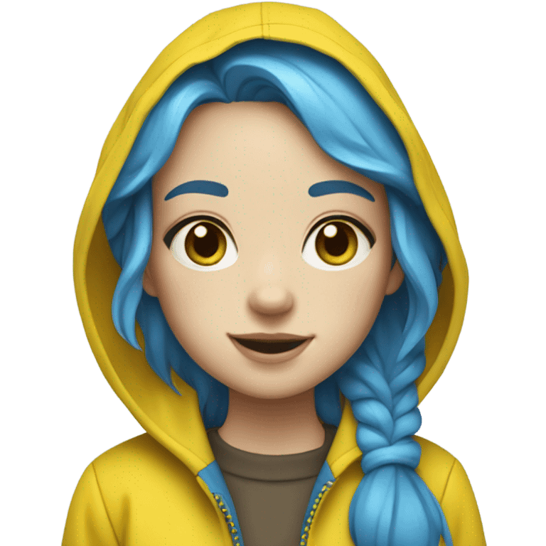 Girl with pale skin freckles blue hair wearing a yellow raincoat and yellow rain boots  emoji