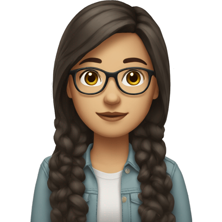 Girl, long dark brown hair, brown eyes, glasses, light skin emoji