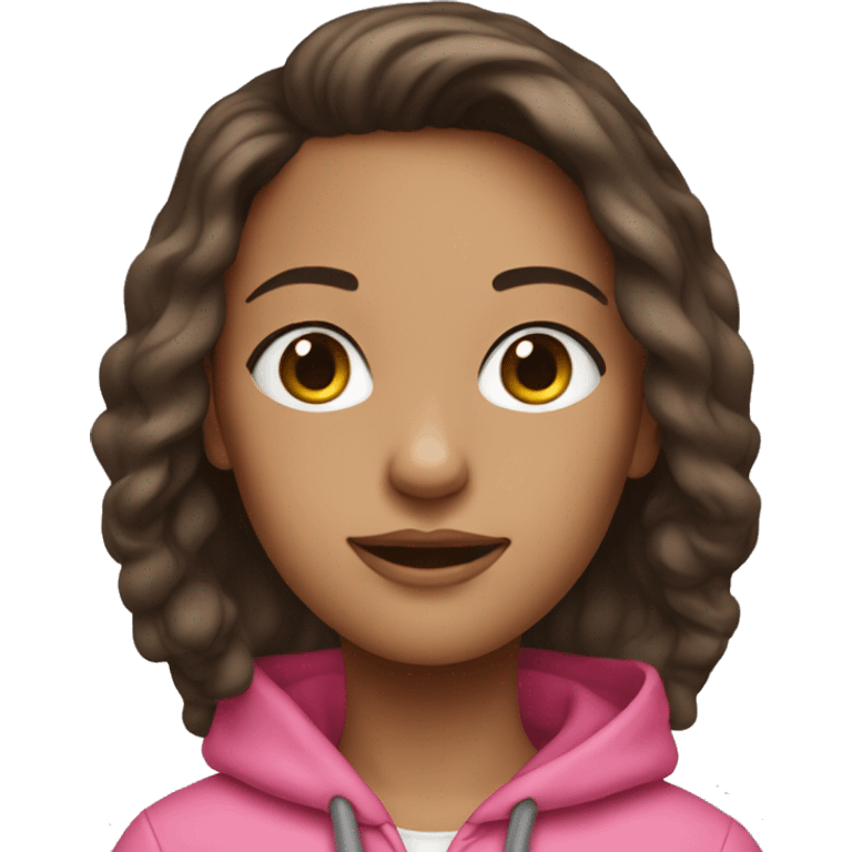 brunette girl wearing pink hoodie  emoji