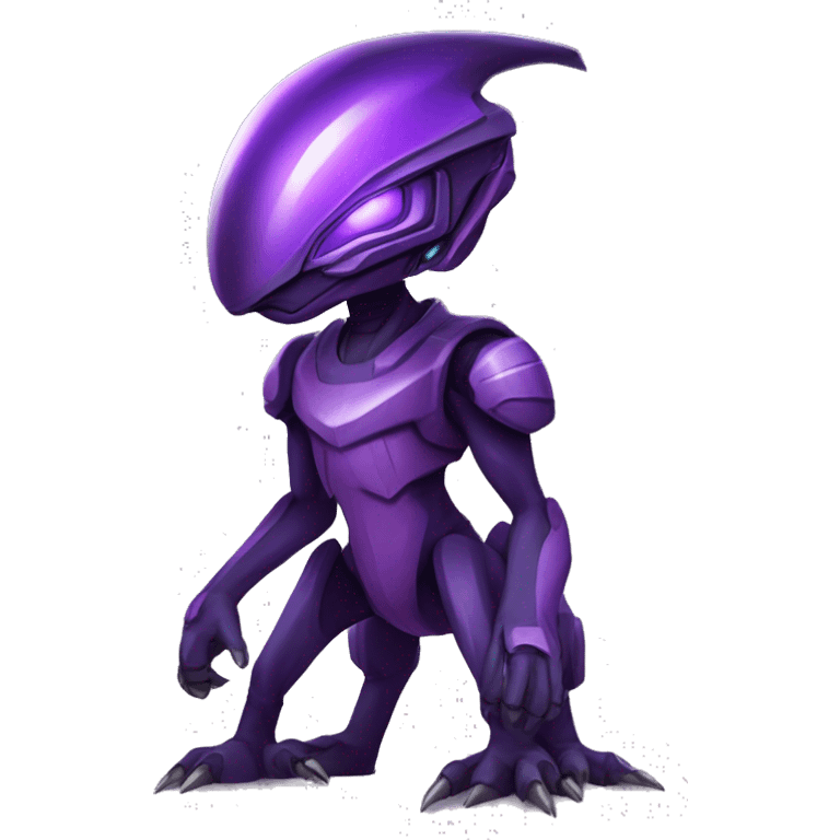 a black-purple Genesect-Raptor-Fakémon—hybrid with a futuristic visor-helmet full body emoji