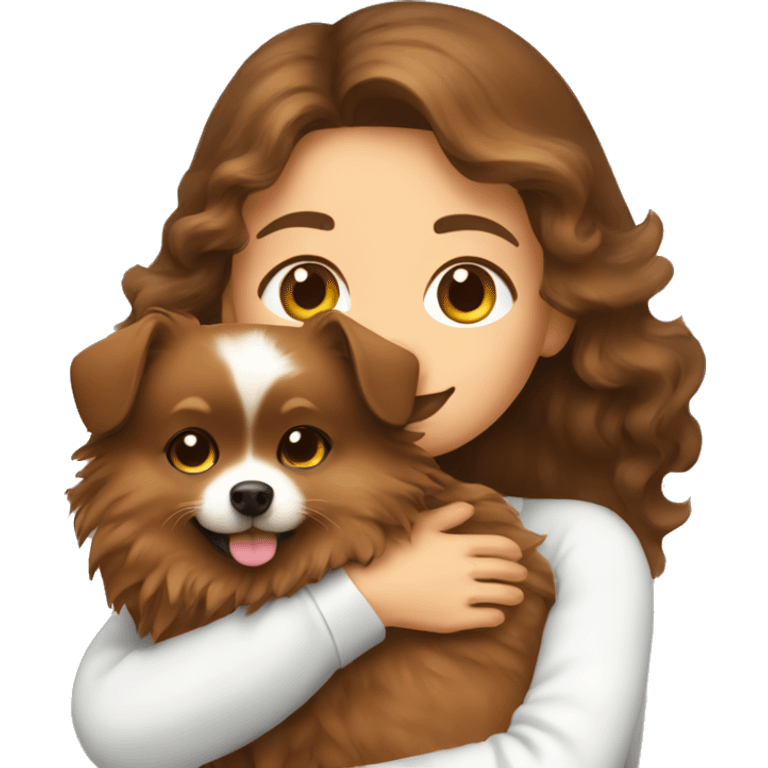 brown wavy haired girl hugging Pomeranian dog  emoji