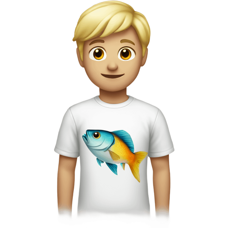 blonde boy wearing white t shirt with fish on it emoji