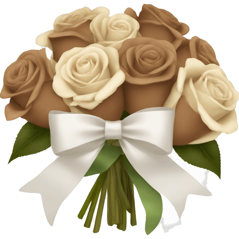 Beige and Brown roses Bouquet with white bow emoji