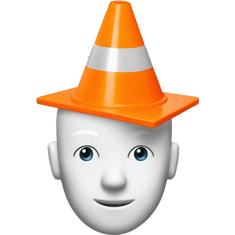 Square head, orange traffic cone on head emoji