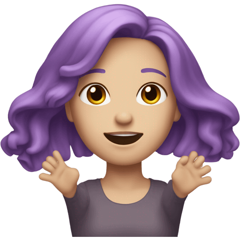 Purple haired white  girl with her arms in the air emoji