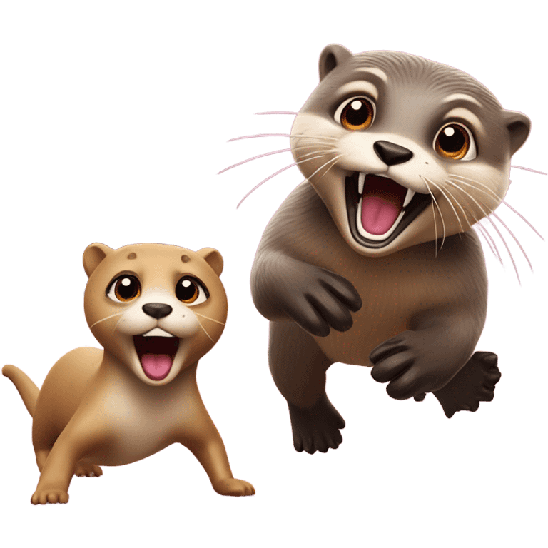 Otter panicking while Barbie chases emoji