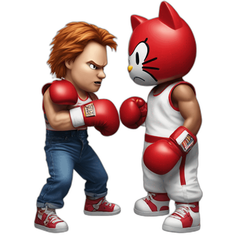 Chucky boxing with hello kitty emoji