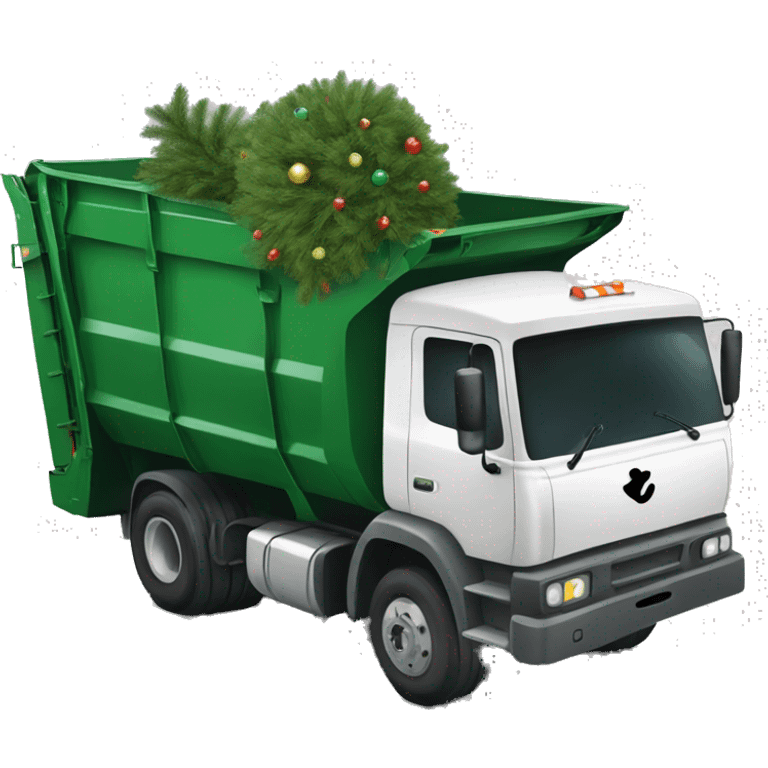 Happy garbage truck picking up Christmas tree emoji