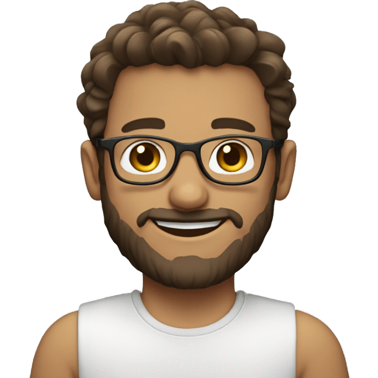 Boy with brown hair, beard and glasses, smiling emoji