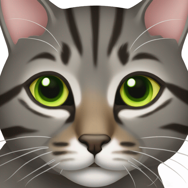 Tabby dark grey brown cat 1 green eye emoji