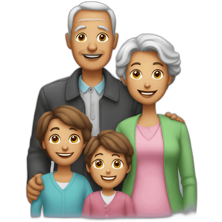 Family with mon, dad, grandma, grandad and kids emoji