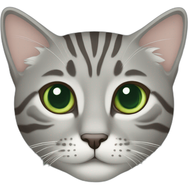 Gray tabby with Green eyes and blue collar emoji