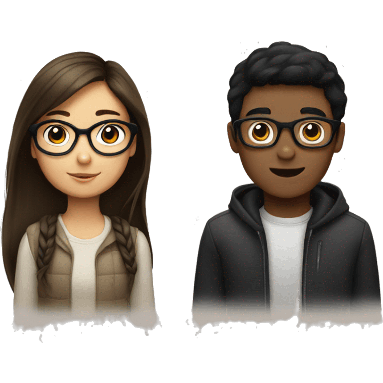 Girl with brown hair, glasses and a boy with black hair without glasses emoji