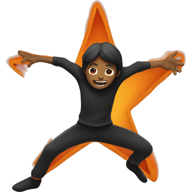 jumping star half black, half orange burnt emoji