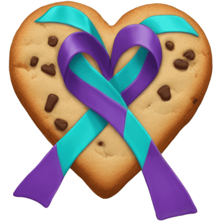 Purple teal Suicide awareness ribbon on heart cookie emoji