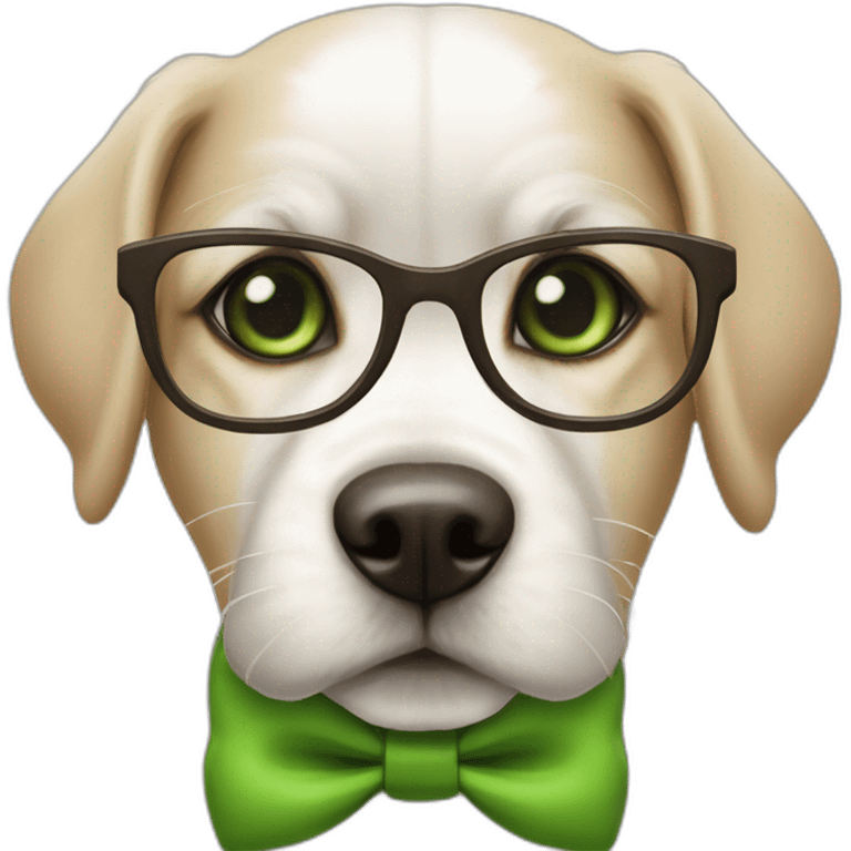 bege-and-white-dog-with-green-eyes-and-glasses-and-green-bow emoji