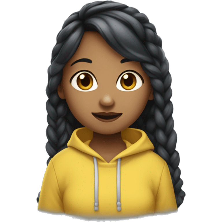 Girl wearing yellow hoodie with black hair (2 braids) and bangs eating blueberries. She is not black or white she is south Asian so light brown emoji