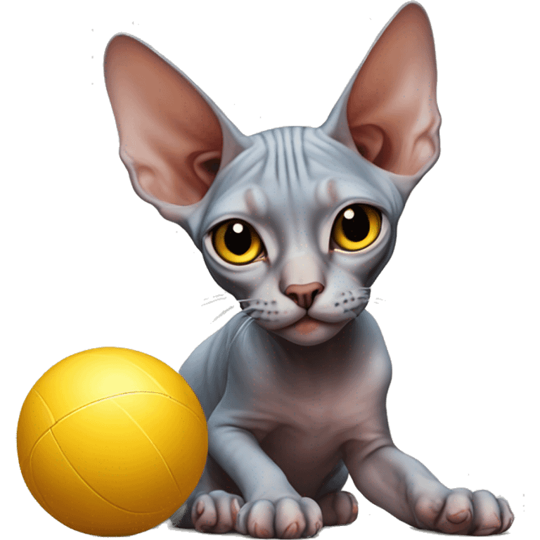 Sphynx cat plays with a ball
 emoji