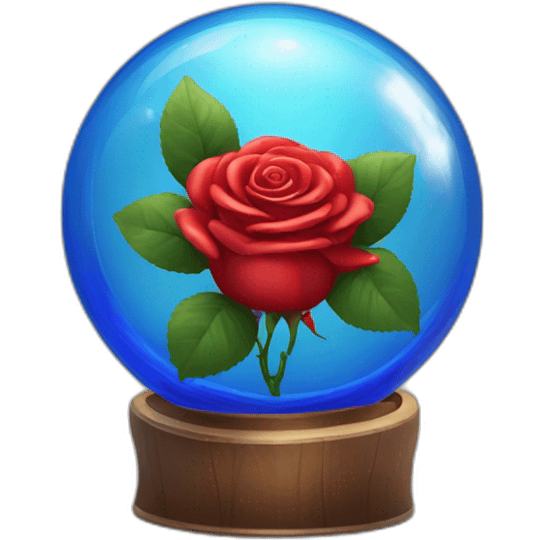 Red rose in a blue shiny glass sphere  emoji