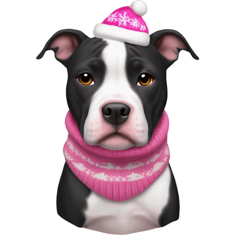 Black and white pitbull with pink Christmas sweater emoji