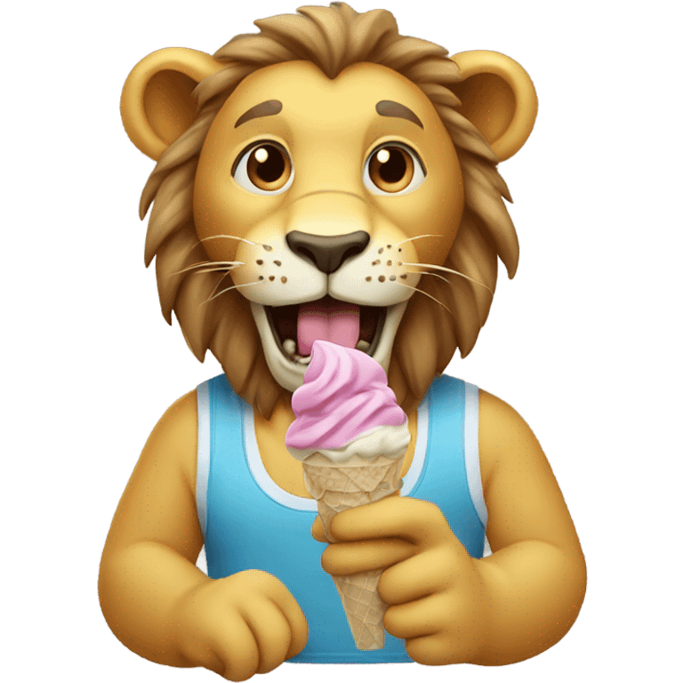 Lion wearing shirt eating ice cream emoji