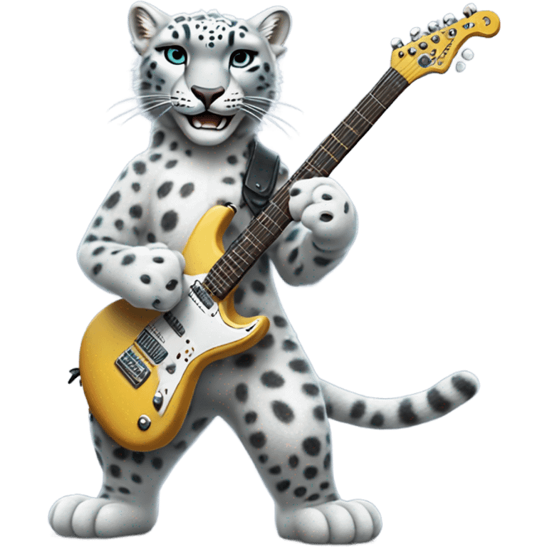 A snow leopard playing an electric guitar emoji